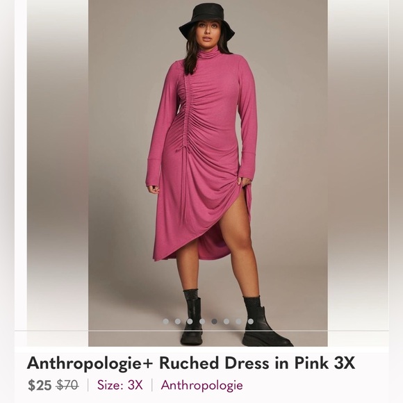 Anthropologie Dresses & Skirts - Anthropology Pretty in Pink Mock Neck Bodycon Knit Gathering Plus 3X Dress